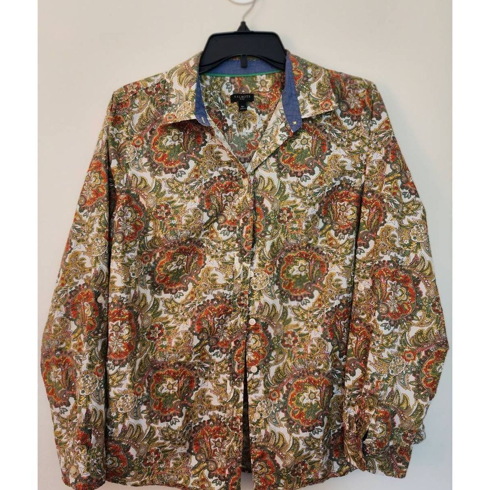 Talbots Paisley Button Down Multi Color Cotton Sh… - image 1